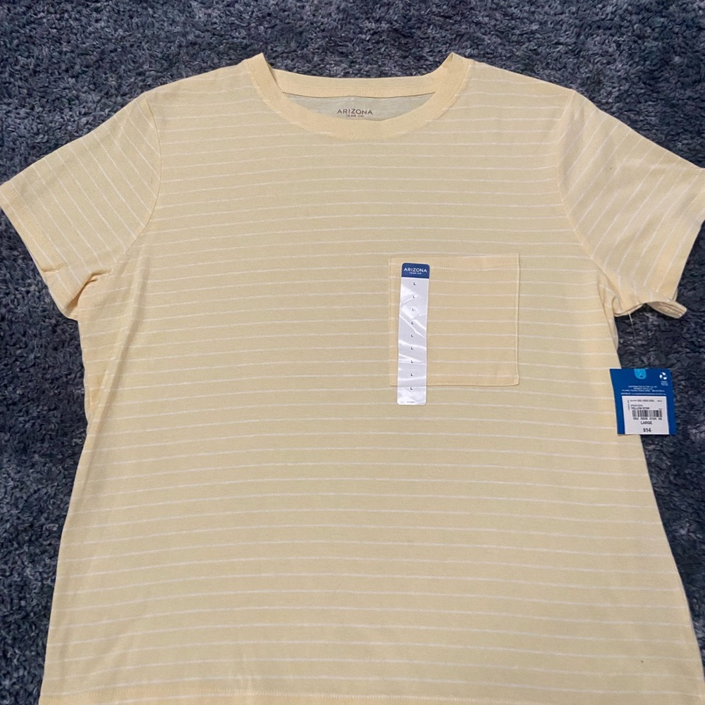 Arizona Jean Company Yellow Striped Short Sleeve Pocket Tee